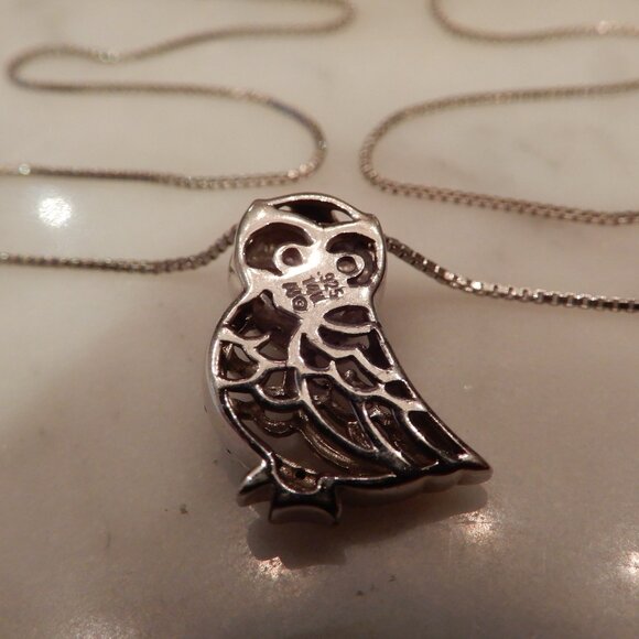 Silver and 14 Karat Yellow Gold Owl Necklace - Picture 4 of 7